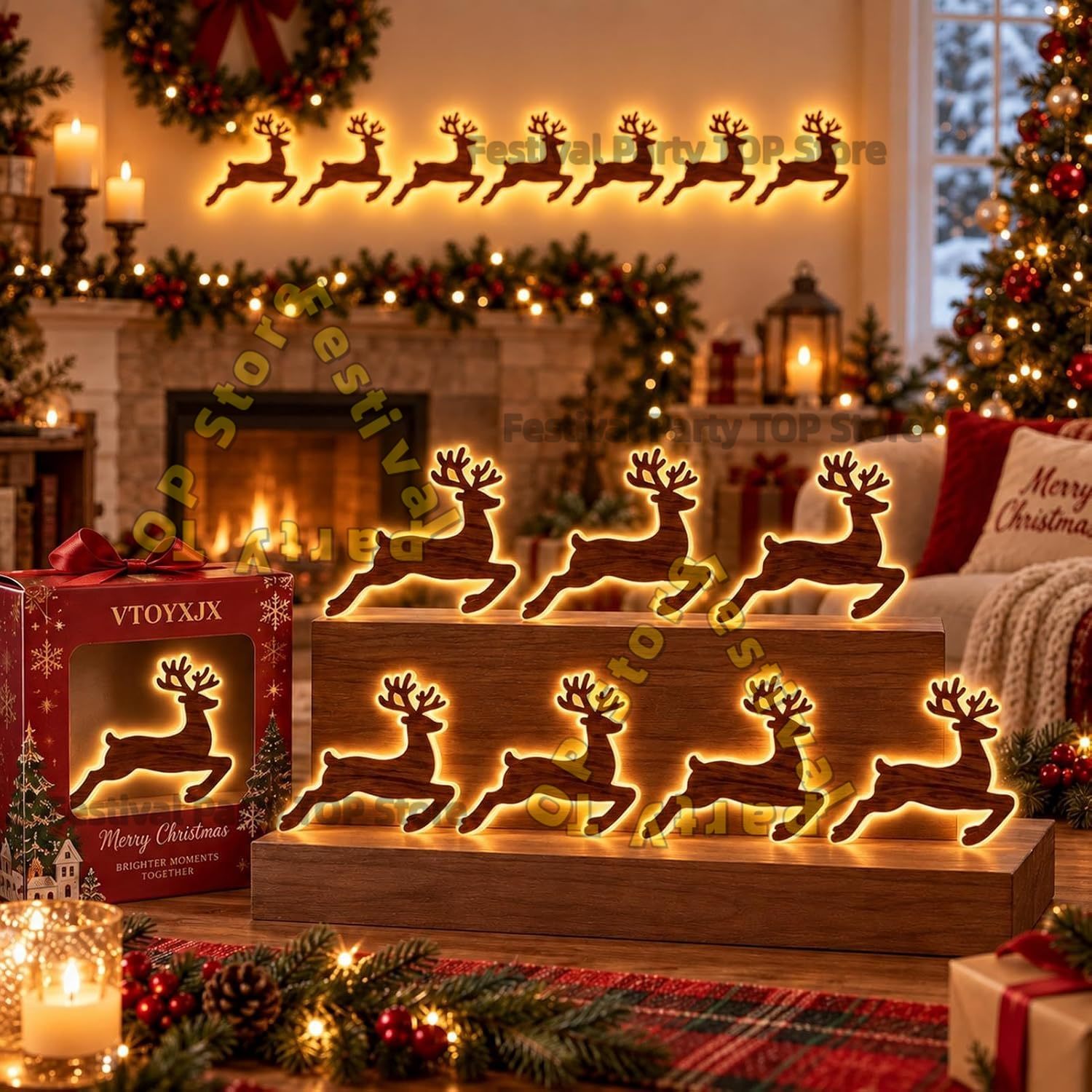 Outdoor Lighting Effects - Dekorasi Natal Rusa Kutub Bercahaya, Lampu